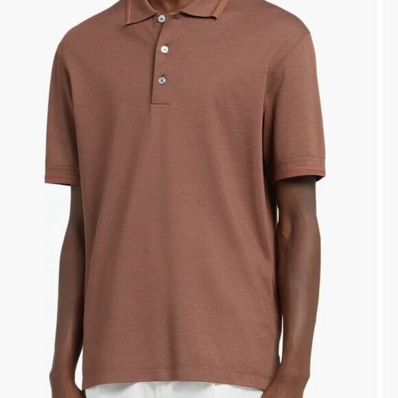 Ermenegildo Zegna Silk Cotton Short Sleeve Polo Shirt in Rust Brown Size XL - Picture 2 of 12